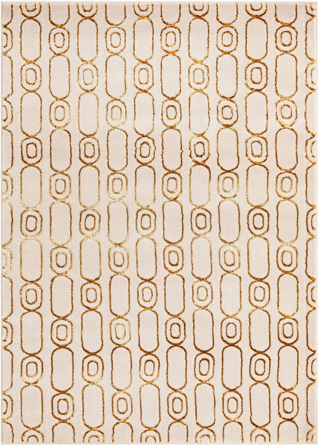 White and Gold 5' 3 x 7' 1 Vogue Geo Rectangle Area Rug Geometric Glam Style Shiny Accents Carpet Mat for Unique Interior Design & Home Decor for Sale at Rug Engine