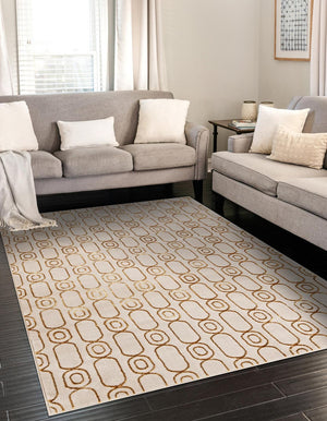White and Gold 5' 3 x 7' 1 Vogue Geo Rectangle Area Rug Geometric Glam Style Shiny Accents Carpet Mat for Unique Interior Design & Home Decor for Sale at Rug Engine