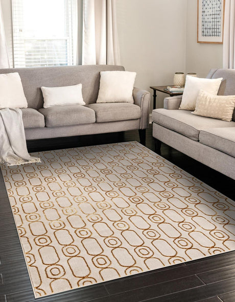 White and Gold 2' x 3' 1 Vogue Geo Rectangle Area Rug Geometric Glam Style Shiny Accents Carpet Mat for Unique Interior Design & Home Decor for Sale at Rug Engine