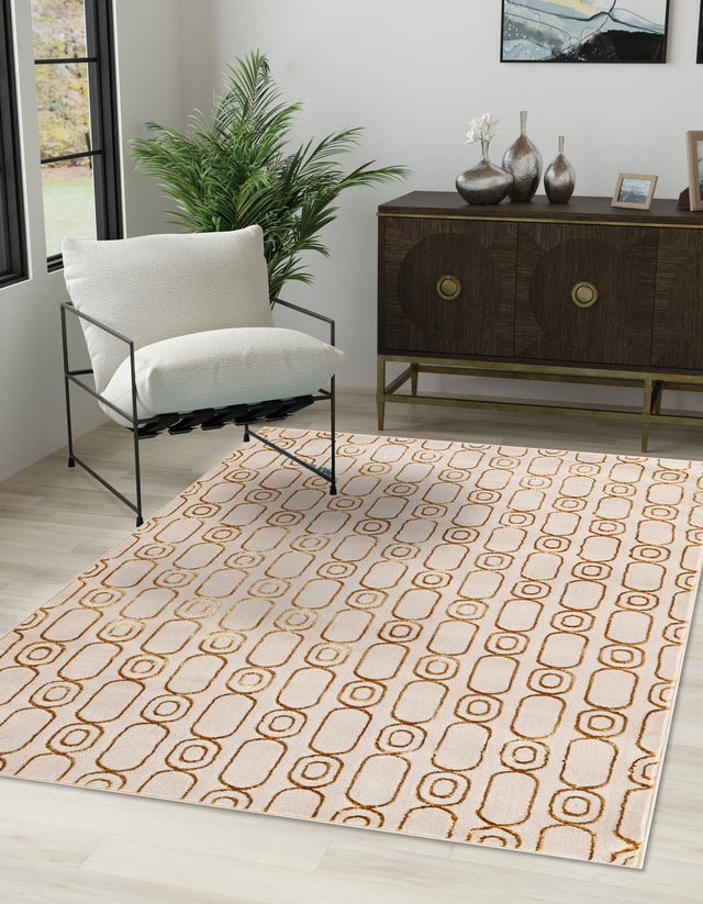 White and Gold 5' 3 x 8' Vogue Geo Rectangle Area Rug Geometric Glam Style Shiny Accents Carpet Mat for Unique Interior Design & Home Decor for Sale at Rug Engine