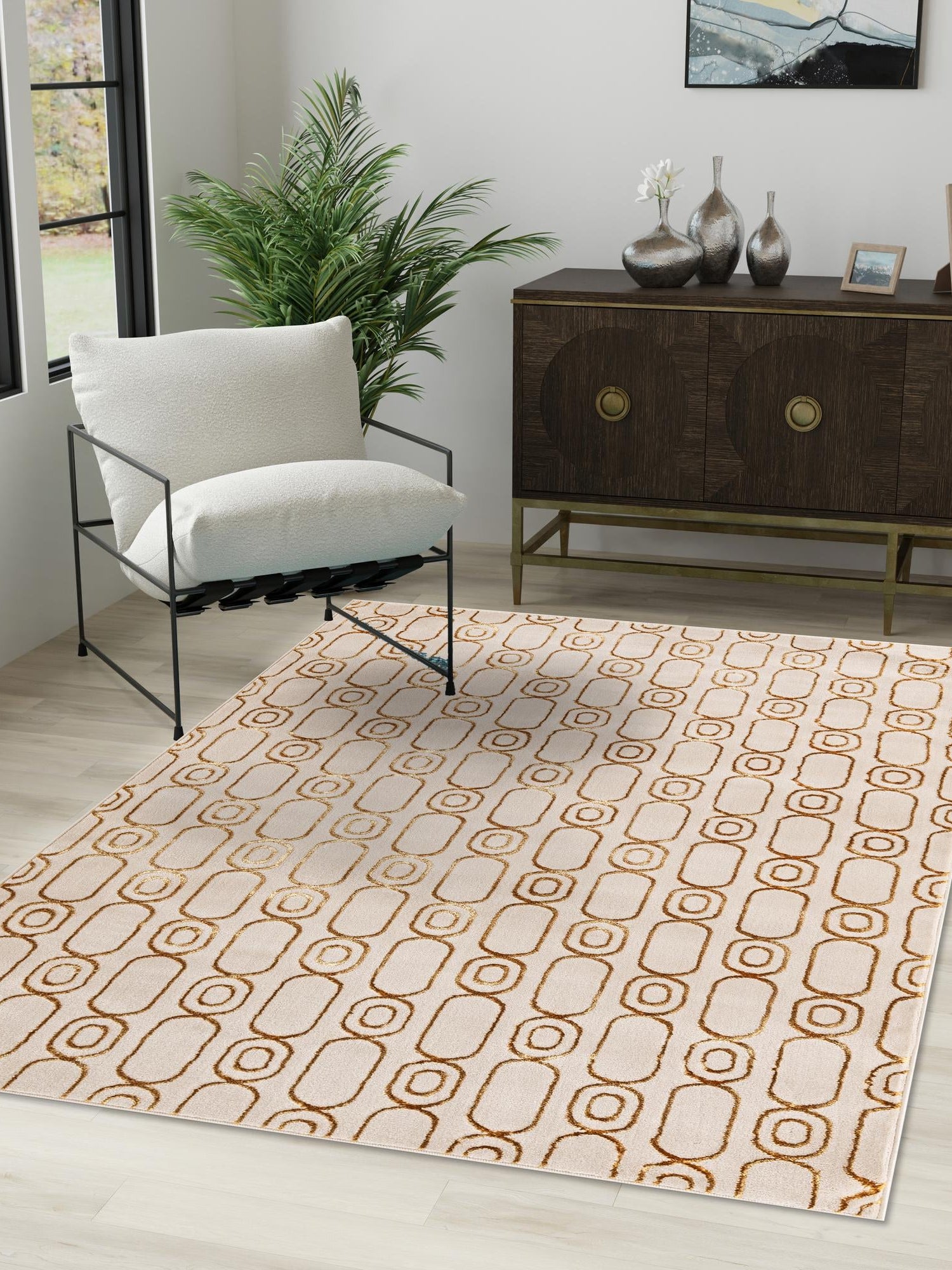 White and Gold 2' x 3' 1 Vogue Geo Rectangle Area Rug Geometric Glam Style Shiny Accents Carpet Mat for Unique Interior Design & Home Decor for Sale at Rug Engine
