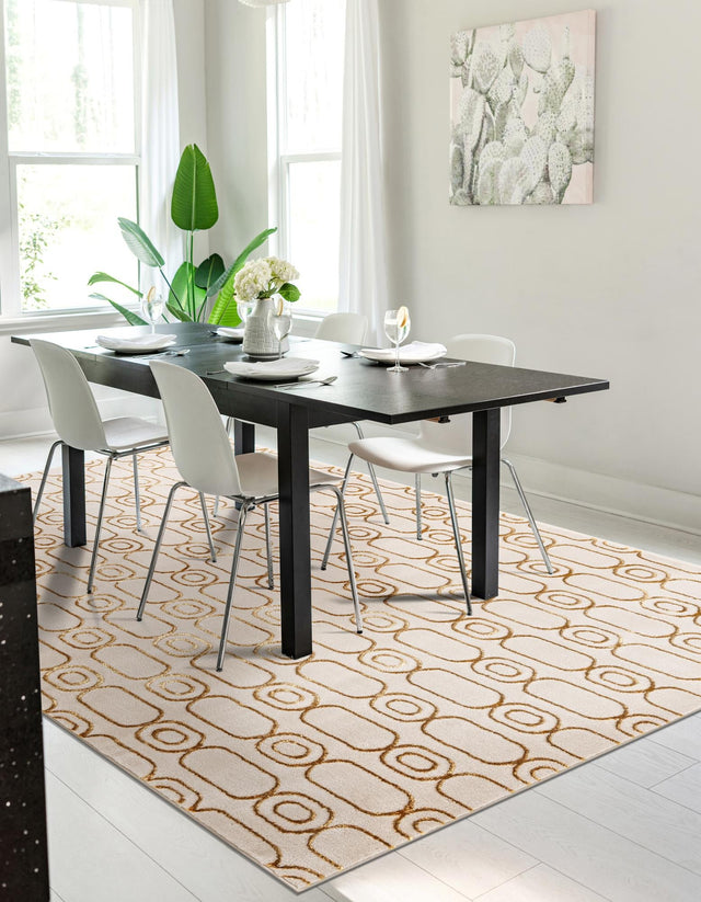 White and Gold 5' 3 x 7' 1 Vogue Geo Rectangle Area Rug Geometric Glam Style Shiny Accents Carpet Mat for Unique Interior Design & Home Decor for Sale at Rug Engine