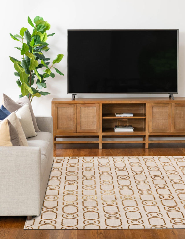 White and Gold 2' x 3' 1 Vogue Geo Rectangle Area Rug Geometric Glam Style Shiny Accents Carpet Mat for Unique Interior Design & Home Decor for Sale at Rug Engine