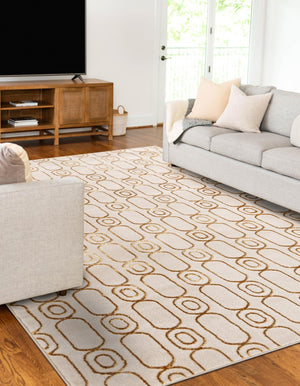 White and Gold 2' x 3' 1 Vogue Geo Rectangle Area Rug Geometric Glam Style Shiny Accents Carpet Mat for Unique Interior Design & Home Decor for Sale at Rug Engine