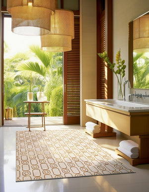White and Gold 6' 1 x 9' Vogue Geo Rectangle Area Rug Geometric Glam Style Shiny Accents Carpet Mat for Unique Interior Design & Home Decor for Sale at Rug Engine