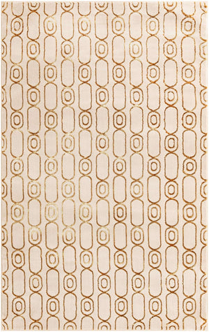 White and Gold 5' 3 x 8' Vogue Geo Rectangle Area Rug Geometric Glam Style Shiny Accents Carpet Mat for Unique Interior Design & Home Decor for Sale at Rug Engine