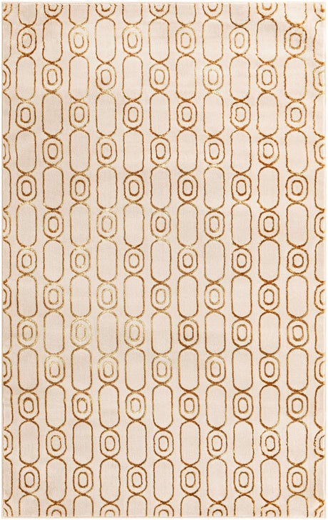 White and Gold 5' 3 x 8' Vogue Geo Rectangle Area Rug Geometric Glam Style Shiny Accents Carpet Mat for Unique Interior Design & Home Decor for Sale at Rug Engine