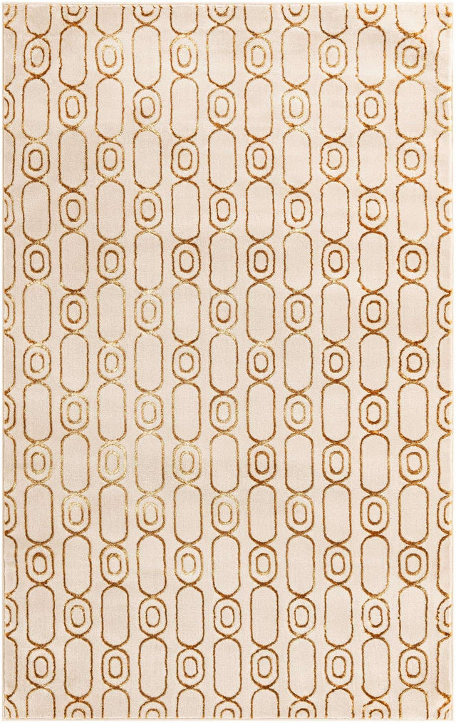 White and Gold 5' 3 x 8' Vogue Geo Rectangle Area Rug Geometric Glam Style Shiny Accents Carpet Mat for Unique Interior Design & Home Decor for Sale at Rug Engine