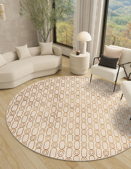 White and Gold 7' 10 x 7' 10 Vogue Geo Round Area Rug Geometric Glam Style Shiny Accents Carpet Mat for Unique Interior Design & Home Decor for Sale at Rug Engine