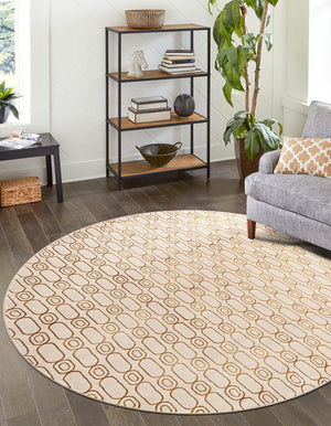 White and Gold 7' 10 x 7' 10 Vogue Geo Round Area Rug Geometric Glam Style Shiny Accents Carpet Mat for Unique Interior Design & Home Decor for Sale at Rug Engine