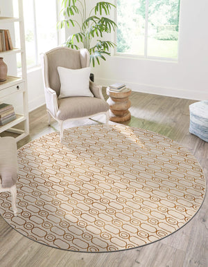 White and Gold 7' 10 x 7' 10 Vogue Geo Round Area Rug Geometric Glam Style Shiny Accents Carpet Mat for Unique Interior Design & Home Decor for Sale at Rug Engine