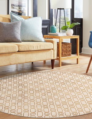White and Gold 7' 10 x 7' 10 Vogue Geo Round Area Rug Geometric Glam Style Shiny Accents Carpet Mat for Unique Interior Design & Home Decor for Sale at Rug Engine