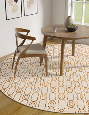 White and Gold 7' 10 x 7' 10 Vogue Geo Round Area Rug Geometric Glam Style Shiny Accents Carpet Mat for Unique Interior Design & Home Decor for Sale at Rug Engine