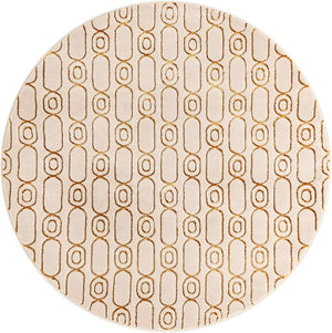 White and Gold 6' 1 x 6' 1 Vogue Geo Round Area Rug Geometric Glam Style Shiny Accents Carpet Mat for Unique Interior Design & Home Decor for Sale at Rug Engine