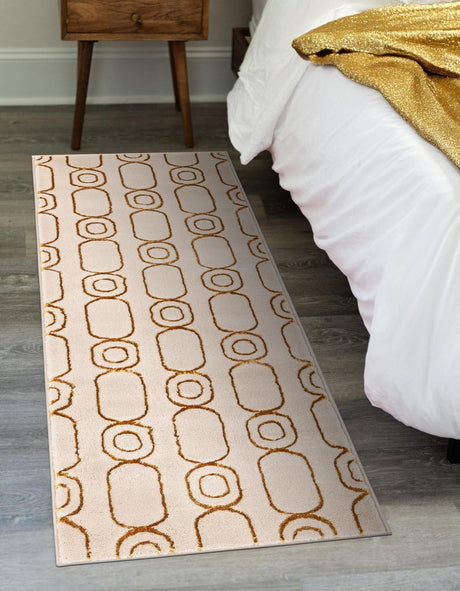 White and Gold 2' x 6' 1 Vogue Geo Runner Area Rug Geometric Glam Style Shiny Accents Carpet Mat for Unique Interior Design & Home Decor for Sale at Rug Engine