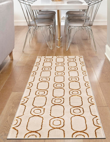 White and Gold 2' x 6' 1 Vogue Geo Runner Area Rug Geometric Glam Style Shiny Accents Carpet Mat for Unique Interior Design & Home Decor for Sale at Rug Engine
