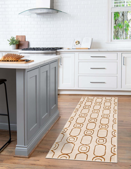White and Gold 2' x 6' 1 Vogue Geo Runner Area Rug Geometric Glam Style Shiny Accents Carpet Mat for Unique Interior Design & Home Decor for Sale at Rug Engine