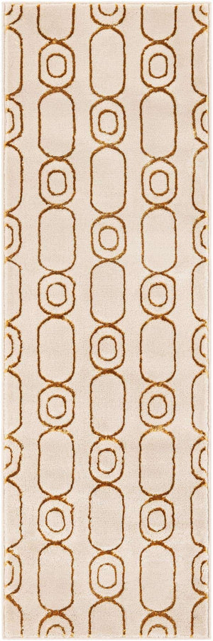 White and Gold 2' x 6' 1 Vogue Geo Runner Area Rug Geometric Glam Style Shiny Accents Carpet Mat for Unique Interior Design & Home Decor for Sale at Rug Engine