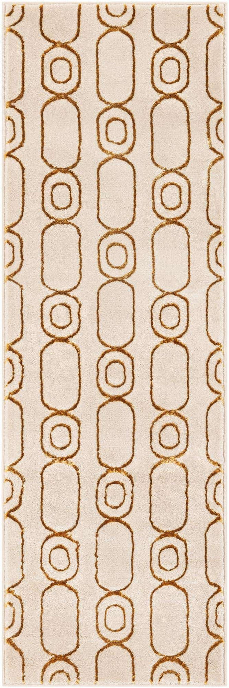 White and Gold 2' x 6' 1 Vogue Geo Runner Area Rug Geometric Glam Style Shiny Accents Carpet Mat for Unique Interior Design & Home Decor for Sale at Rug Engine