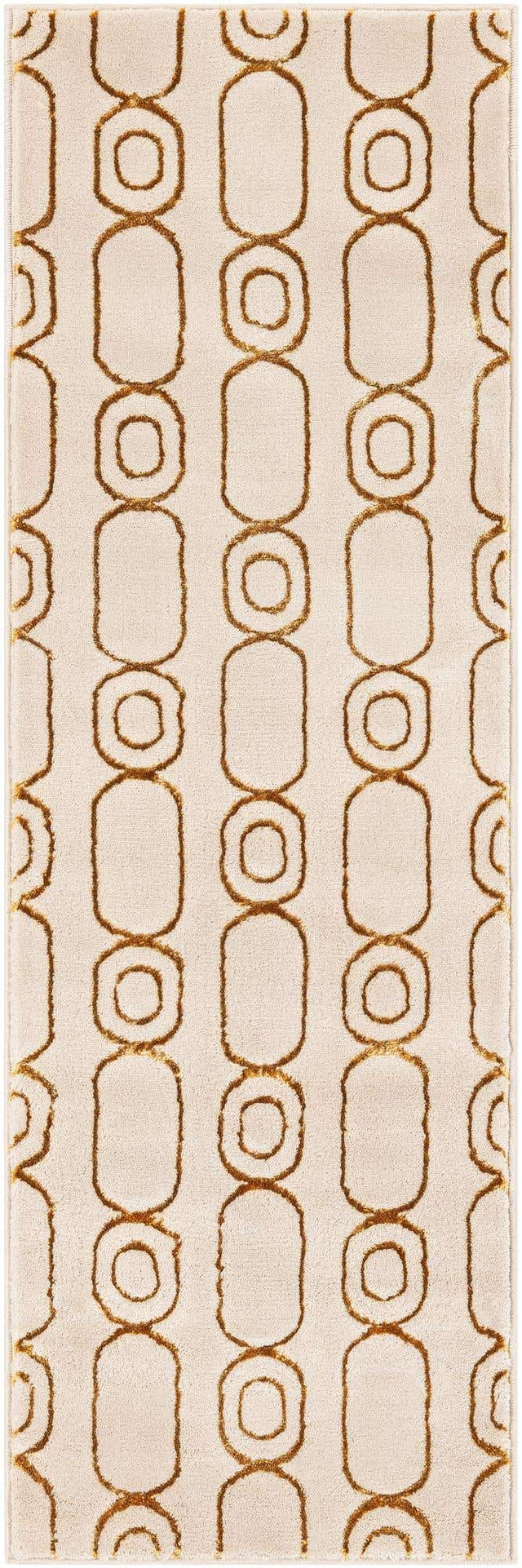 White and Gold 2' x 6' 1 Vogue Geo Runner Area Rug Geometric Glam Style Shiny Accents Carpet Mat for Unique Interior Design & Home Decor for Sale at Rug Engine