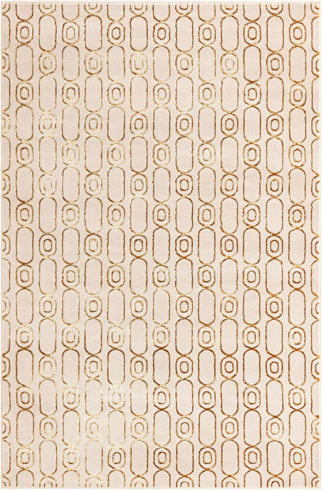 White and Gold 6' 1 x 9' Vogue Geo Rectangle Area Rug Geometric Glam Style Shiny Accents Carpet Mat for Unique Interior Design & Home Decor for Sale at Rug Engine