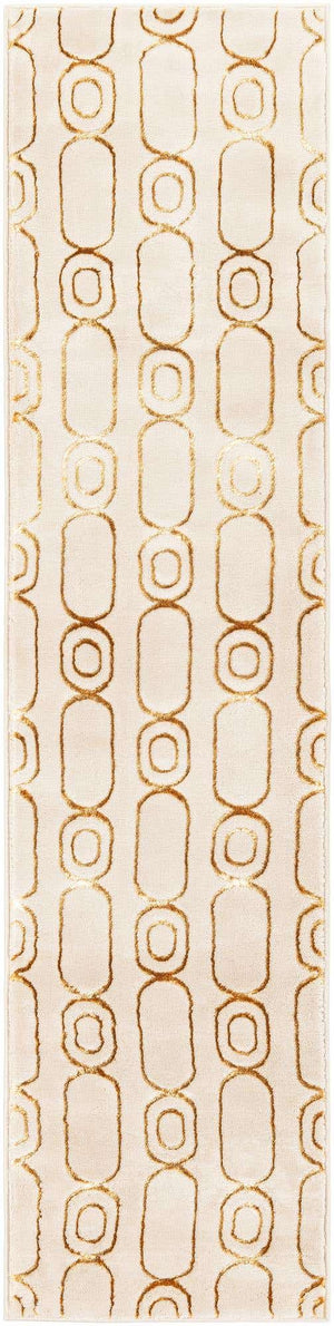 White and Gold 2' x 8' Vogue Geo Runner Area Rug Geometric Glam Style Shiny Accents Carpet Mat for Unique Interior Design & Home Decor for Sale at Rug Engine