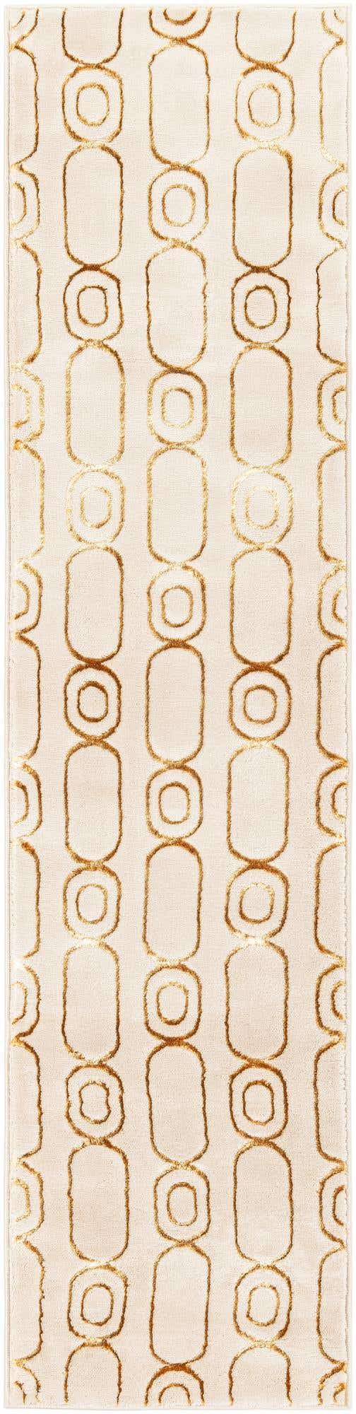White and Gold 2' x 8' Vogue Geo Runner Area Rug Geometric Glam Style Shiny Accents Carpet Mat for Unique Interior Design & Home Decor for Sale at Rug Engine