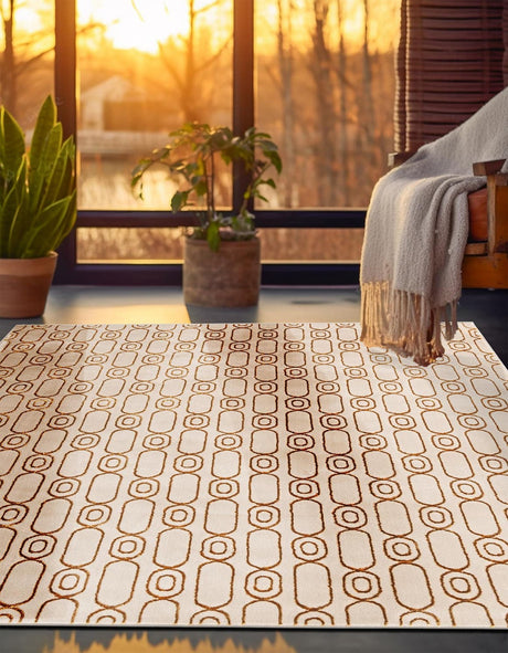 White and Gold 10' x 10' Vogue Geo Square Area Rug Geometric Glam Style Shiny Accents Carpet Mat for Unique Interior Design & Home Decor for Sale at Rug Engine