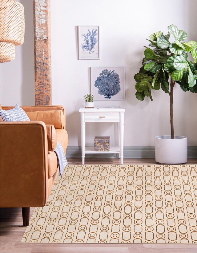 White and Gold 10' x 10' Vogue Geo Square Area Rug Geometric Glam Style Shiny Accents Carpet Mat for Unique Interior Design & Home Decor for Sale at Rug Engine
