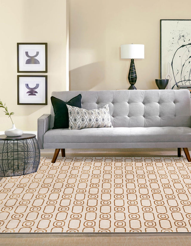 White and Gold 10' x 10' Vogue Geo Square Area Rug Geometric Glam Style Shiny Accents Carpet Mat for Unique Interior Design & Home Decor for Sale at Rug Engine