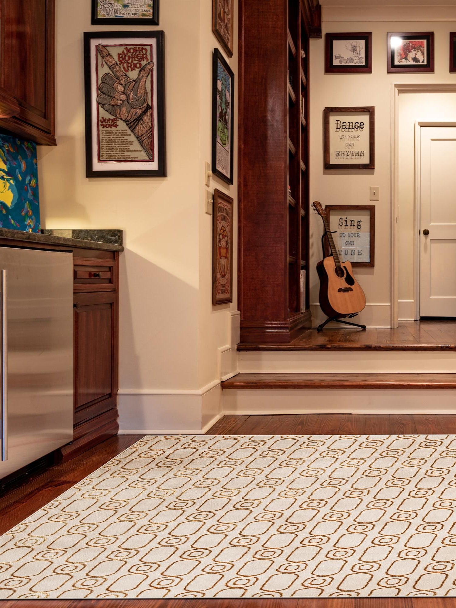 White and Gold 10' x 10' Vogue Geo Square Area Rug Geometric Glam Style Shiny Accents Carpet Mat for Unique Interior Design & Home Decor for Sale at Rug Engine