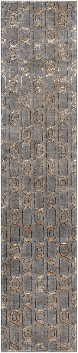Gray and Gold 2' 7 x 12' Vogue Geo Runner Area Rug Geometric Glam Style Shiny Accents Carpet Mat for Unique Interior Design & Home Decor for Sale at Rug Engine