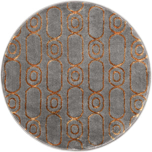 Gray and Gold 3' 1 x 3' 1 Vogue Geo Round Area Rug Geometric Glam Style Shiny Accents Carpet Mat for Unique Interior Design & Home Decor for Sale at Rug Engine