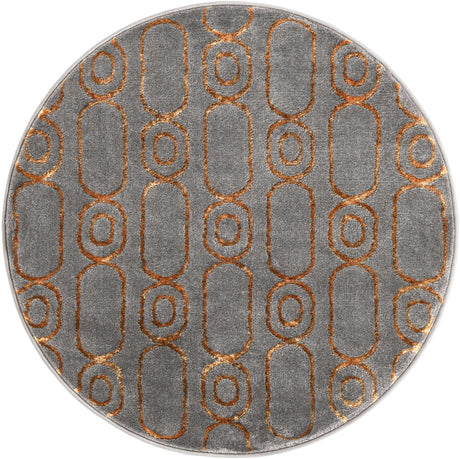Gray and Gold 3' 1 x 3' 1 Vogue Geo Round Area Rug Geometric Glam Style Shiny Accents Carpet Mat for Unique Interior Design & Home Decor for Sale at Rug Engine