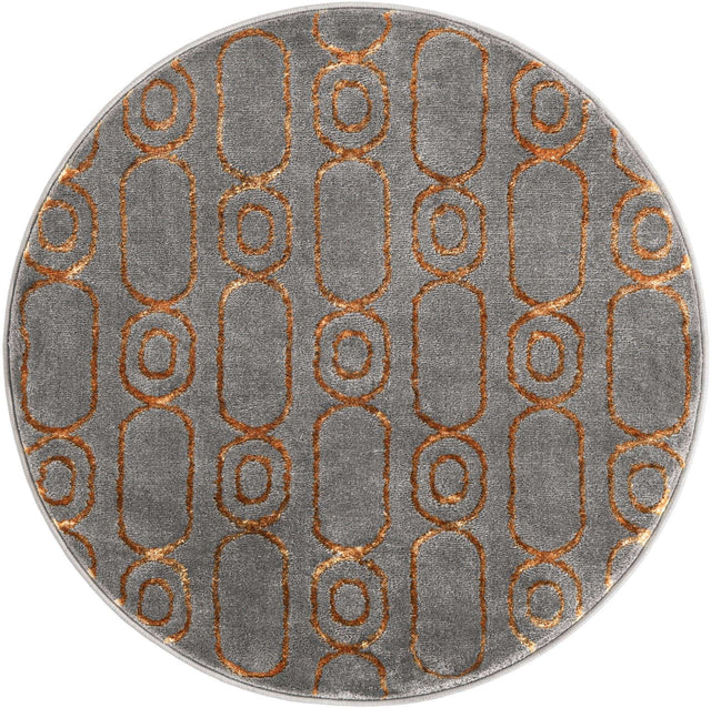 Gray and Gold 3' 1 x 3' 1 Vogue Geo Round Area Rug Geometric Glam Style Shiny Accents Carpet Mat for Unique Interior Design & Home Decor for Sale at Rug Engine