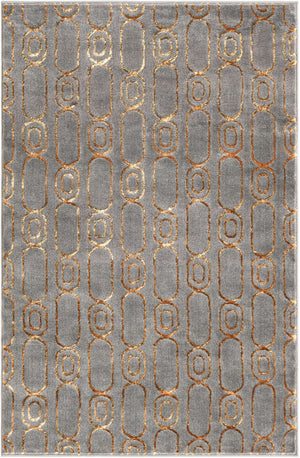 Gray and Gold 4' 1 x 6' 1 Vogue Geo Rectangle Area Rug Geometric Glam Style Shiny Accents Carpet Mat for Unique Interior Design & Home Decor for Sale at Rug Engine