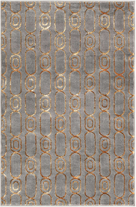 Gray and Gold 4' 1 x 6' 1 Vogue Geo Rectangle Area Rug Geometric Glam Style Shiny Accents Carpet Mat for Unique Interior Design & Home Decor for Sale at Rug Engine