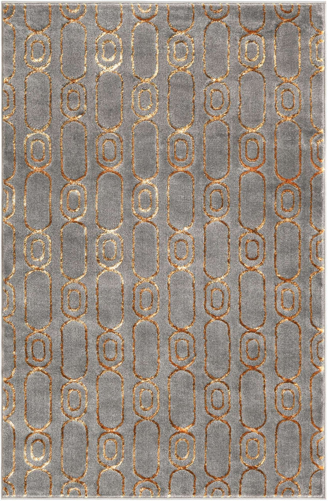 Gray and Gold 4' 1 x 6' 1 Vogue Geo Rectangle Area Rug Geometric Glam Style Shiny Accents Carpet Mat for Unique Interior Design & Home Decor for Sale at Rug Engine