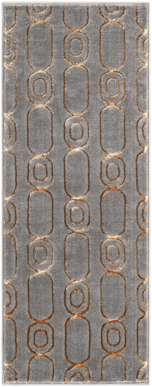 Gray and Gold 2' x 5' 1 Vogue Geo Runner Area Rug Geometric Glam Style Shiny Accents Carpet Mat for Unique Interior Design & Home Decor for Sale at Rug Engine