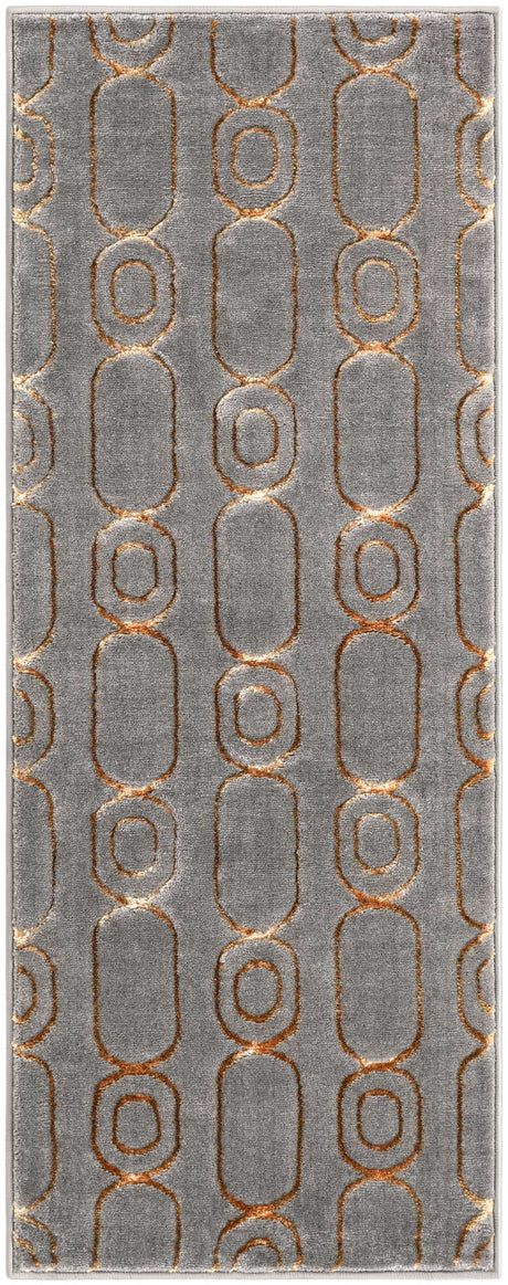 Gray and Gold 2' x 5' 1 Vogue Geo Runner Area Rug Geometric Glam Style Shiny Accents Carpet Mat for Unique Interior Design & Home Decor for Sale at Rug Engine
