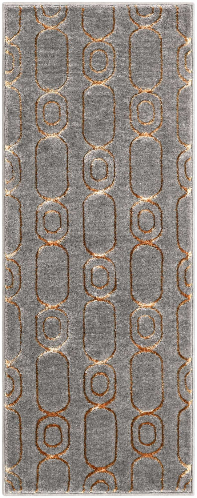 Gray and Gold 2' x 5' 1 Vogue Geo Runner Area Rug Geometric Glam Style Shiny Accents Carpet Mat for Unique Interior Design & Home Decor for Sale at Rug Engine