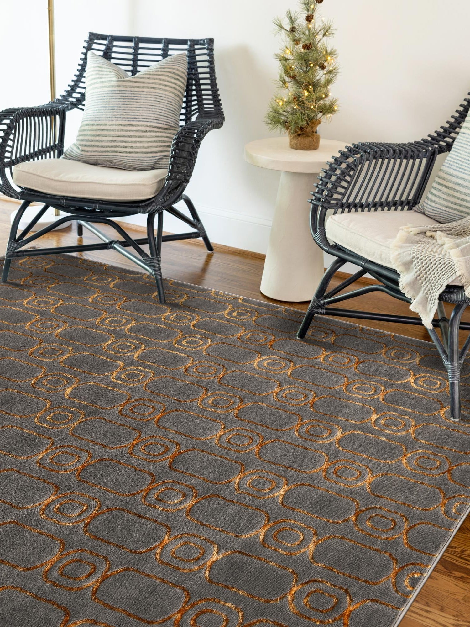 Gray and Gold 4' 1 x 6' 1 Vogue Geo Rectangle Area Rug Geometric Glam Style Shiny Accents Carpet Mat for Unique Interior Design & Home Decor for Sale at Rug Engine