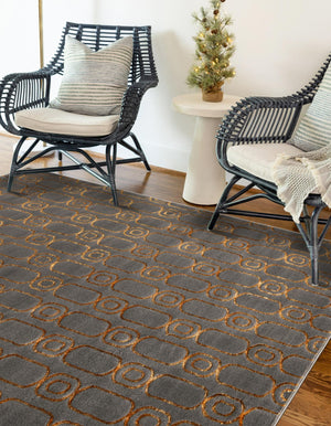 Gray and Gold 7' 10 x 10' Vogue Geo Rectangle Area Rug Geometric Glam Style Shiny Accents Carpet Mat for Unique Interior Design & Home Decor for Sale at Rug Engine