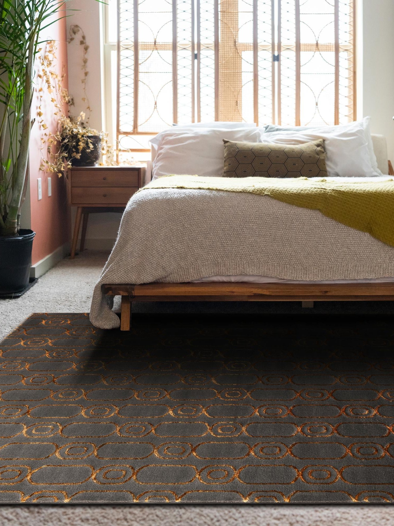 Gray and Gold 4' 1 x 6' 1 Vogue Geo Rectangle Area Rug Geometric Glam Style Shiny Accents Carpet Mat for Unique Interior Design & Home Decor for Sale at Rug Engine