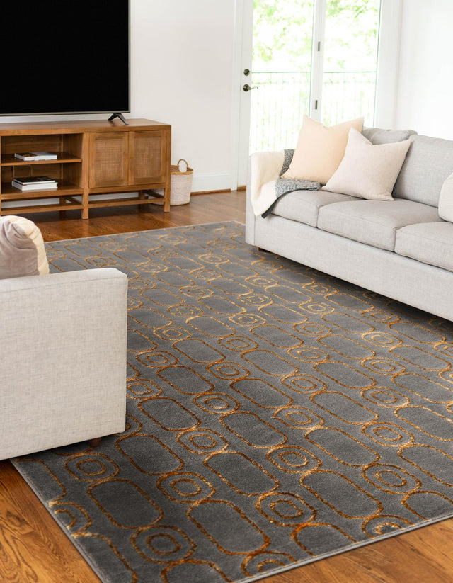 Gray and Gold 2' x 3' 1 Vogue Geo Rectangle Area Rug Geometric Glam Style Shiny Accents Carpet Mat for Unique Interior Design & Home Decor for Sale at Rug Engine