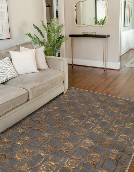 Gray and Gold 6' 1 x 9' Vogue Geo Rectangle Area Rug Geometric Glam Style Shiny Accents Carpet Mat for Unique Interior Design & Home Decor for Sale at Rug Engine