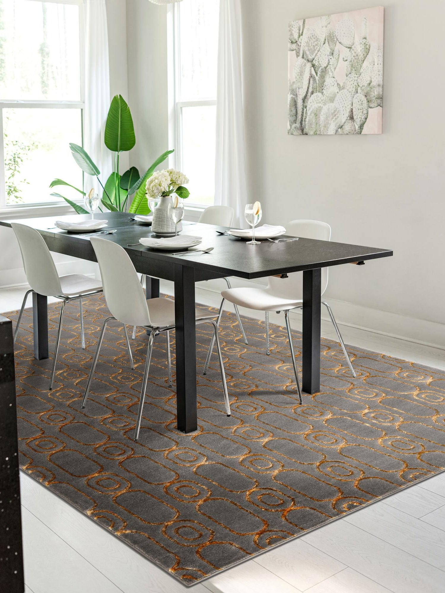 Gray and Gold 6' 1 x 9' Vogue Geo Rectangle Area Rug Geometric Glam Style Shiny Accents Carpet Mat for Unique Interior Design & Home Decor for Sale at Rug Engine