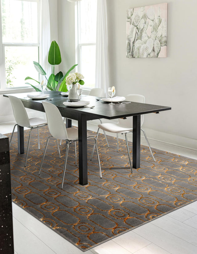 Gray and Gold 6' 1 x 9' Vogue Geo Rectangle Area Rug Geometric Glam Style Shiny Accents Carpet Mat for Unique Interior Design & Home Decor for Sale at Rug Engine
