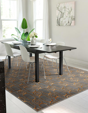 Gray and Gold 7' 10 x 10' Vogue Geo Rectangle Area Rug Geometric Glam Style Shiny Accents Carpet Mat for Unique Interior Design & Home Decor for Sale at Rug Engine