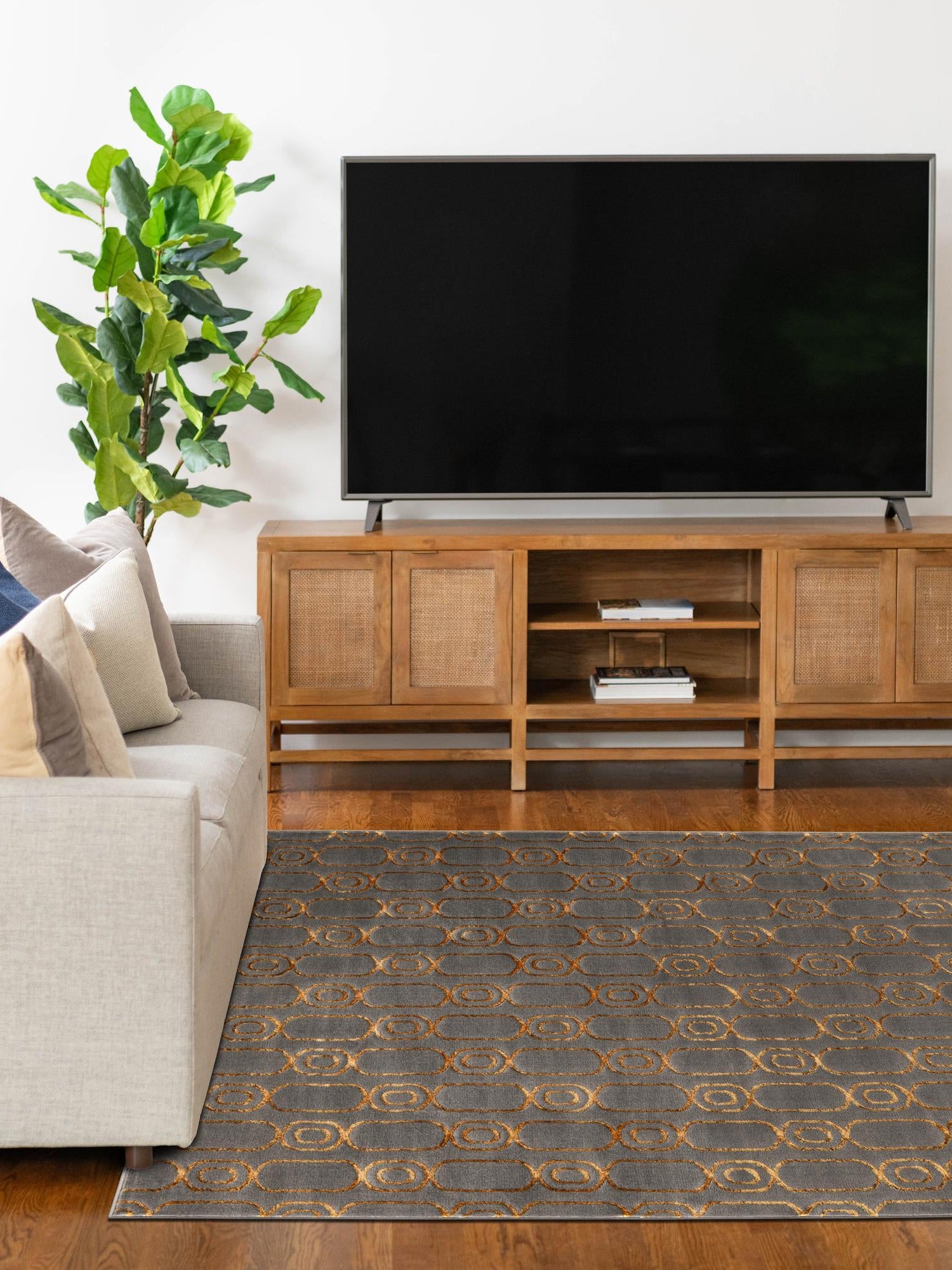 Gray and Gold 6' 1 x 9' Vogue Geo Rectangle Area Rug Geometric Glam Style Shiny Accents Carpet Mat for Unique Interior Design & Home Decor for Sale at Rug Engine